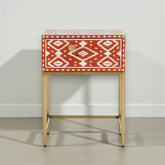 Bone Inlay Ikat 1 Drawer Bedside Table Orange| Bone Inlay Ikat 1 Drawer Nightstand Table Orange